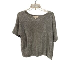 Forever 21 Top Silver Metallic Knit Boxy Scoop Neck Short Sleeve Plus Size XL